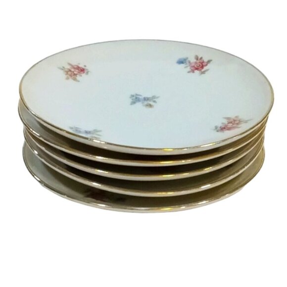Vintage Relish Plates Lot of 5 Floral Patterned Gold Rimmed 4.25 inch Diameter - Picture 1 of 4
